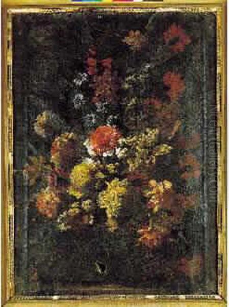 Nature Morte Au Vase De Fleurs Sur Un Entablement Oil Painting by Antoine (Baptiste M.) Monnoyer
