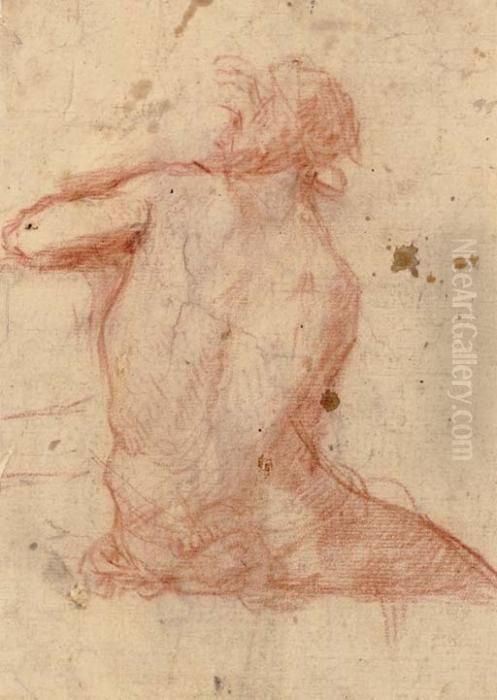 Un Homme Nu Vu De Dos, La Tete 
De Profil Tournee Vers La Gauche (recto); Une Tete Et Une Main (verso) Oil Painting by Francesco Montelaticci, Cecco Bravo