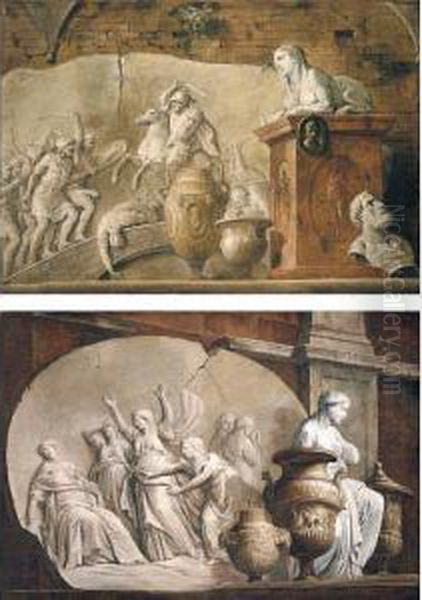 Still Life With A Relief Of The 
Death Of Cleopatra Together With Vases And Other Antique Statues Oil Painting by Francesco Monti