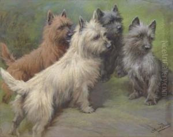 Cairn Terriers Oil Painting by Fannie Moody