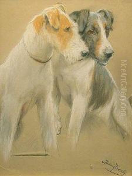 Two Fox Terriers Oil Painting by Fannie Moody