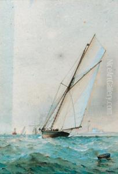 Irex Racing To Windward With 
Calshot Off Her Starboard Quarter; Andgalatea Approaching The Windward 
Mark With The Royal Yacht Squadronoff Her Stern Oil Painting by Barlow Moore