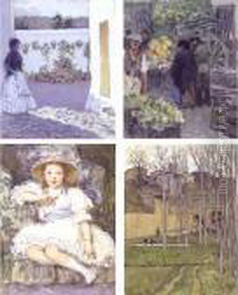 Two Sketchbooks With Original 
Leatherbound Covers Depicting Various Views Including Scenes From The 
Artist's Travels In Spain, The First: 9 Watercolors Unbound And Framed; 
The Second: 3 Watercolors And 25 Pencil Drawings Oil Painting by Francis Luis Mora