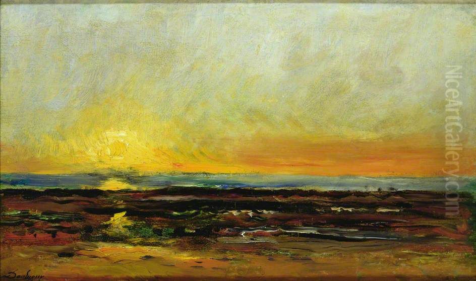 Sunset on the Sea Coast Oil Painting by Charles-Francois Daubigny
