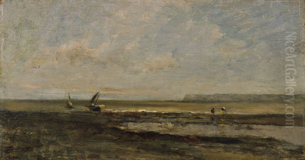 Beach Scene Oil Painting by Charles-Francois Daubigny