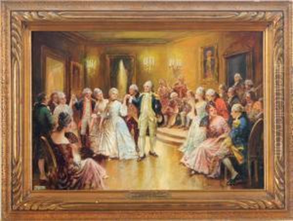 George Washington Dancing The 
Minuet With Nellie Curtis In His Mt. Vernon Home Feb. 22nd 1777 Oil Painting by Edward Percy Moran