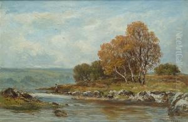 A River Landscape, Thought To Be
 The 'river Bollin Cheshire'; And A Landscape With Sheep On A Track, 
Thought To Be 'delaware Common' Oil Painting by Edward Percy Moran