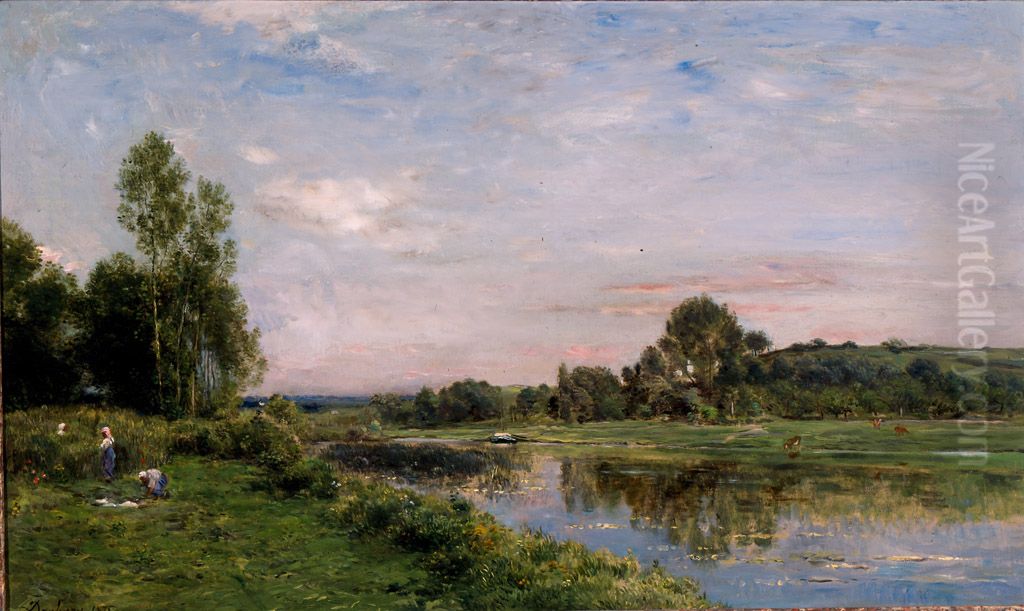 Les Bords de l'Oise Oil Painting by Charles-Francois Daubigny