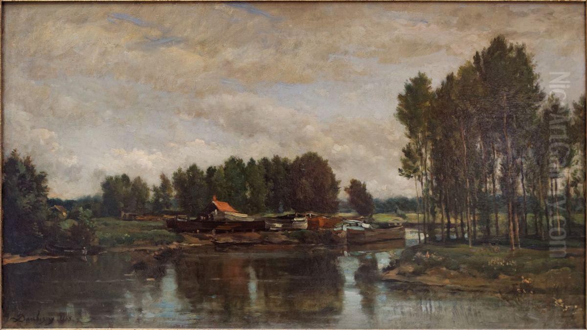Boats on the Oise Oil Painting by Charles-Francois Daubigny