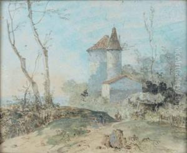 Paire De Paysages Animes
 Gouache Oil Painting by Jean-Michel Moreau