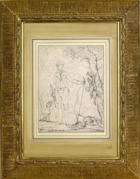 Ink Study For The Wager Won Oil Painting by Jean-Michel Moreau