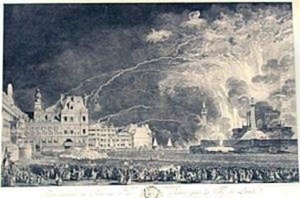 Moreau Le Jeune, Jean-michel .- 
Le Feu D'artifice. Fete Donnee Au Roi Et A La Reine, Par La Ville De 
Paris, Le 21 Janvier 1782 A L'occasion De La Naissance De Mgr Le Dauphin Oil Painting by Jean-Michel Moreau