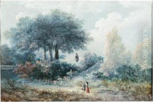 A Couple Strolling In A Park Oil Painting by Louis-Gabriel Moreau the Elder