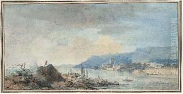 Paysage Au Bord De La Mer Oil Painting by Louis-Gabriel Moreau the Elder