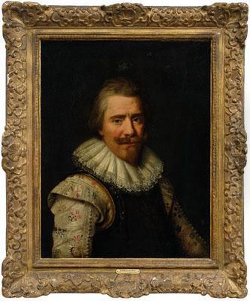 Portrait Of A Nobleman Wearing A Lace Collar, Brocade Shirt And
Armoured Vest Oil Painting by Paulus Moreelse