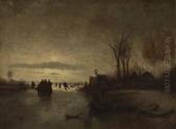 Eisvergnugen In Abendstimmung Oil Painting by Jan Evert Morel