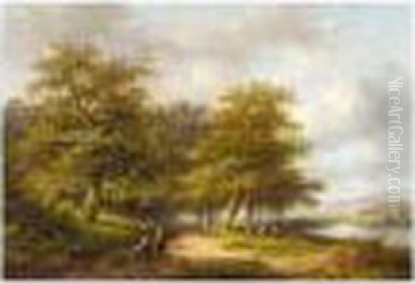 Travellers In A Summer Landscape Oil Painting by Jan Evert Morel