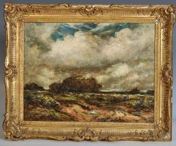 A Winter Coastal Landscape With 
Sheep Grazing And A Figure Travelling Towards A Cottage In A Horse And 
Cart Oil Painting by Thomas William Morley