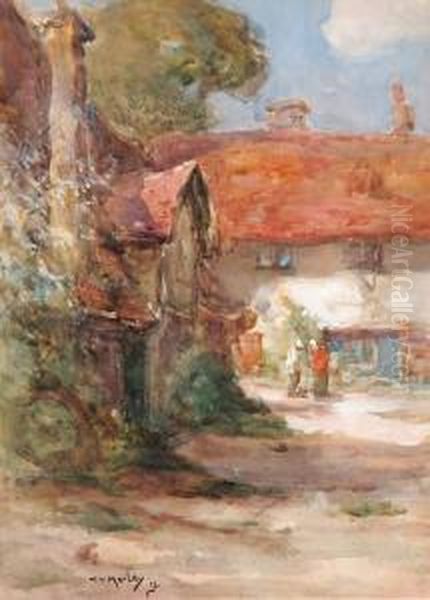 Untitled - The Old Village Square Oil Painting by Thomas William Morley