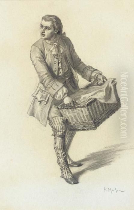 An Elegant Gentleman Carrying A 
Basket; And Another Gentlemanseated Looking Over His Shoulder Oil Painting by Antony Paul Emile Morlon