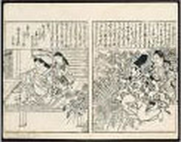 (shinpan) Bijin Ezukushi. Nouveau Recueil De Jolies Femmes. Oil Painting by Hishikawa Moronobu