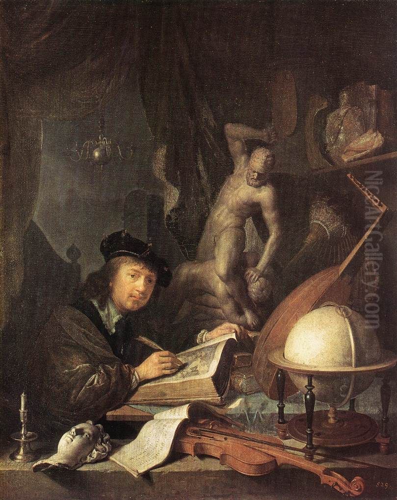 Painter In His Studio Oil Painting by Gerrit Dou