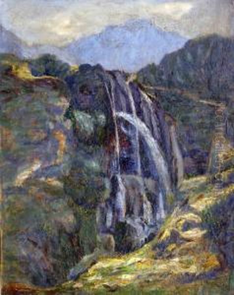 Waterfall Oil Painting by Petar Morozov