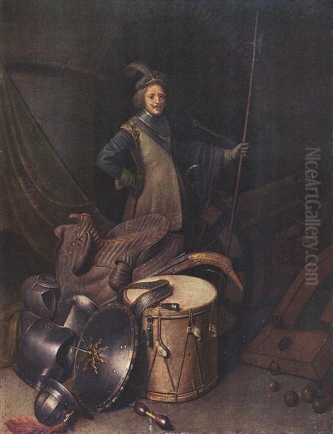 Officer Of The Marksman Society In Leiden Oil Painting by Gerrit Dou
