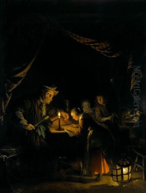 The Night School Oil Painting by Gerrit Dou