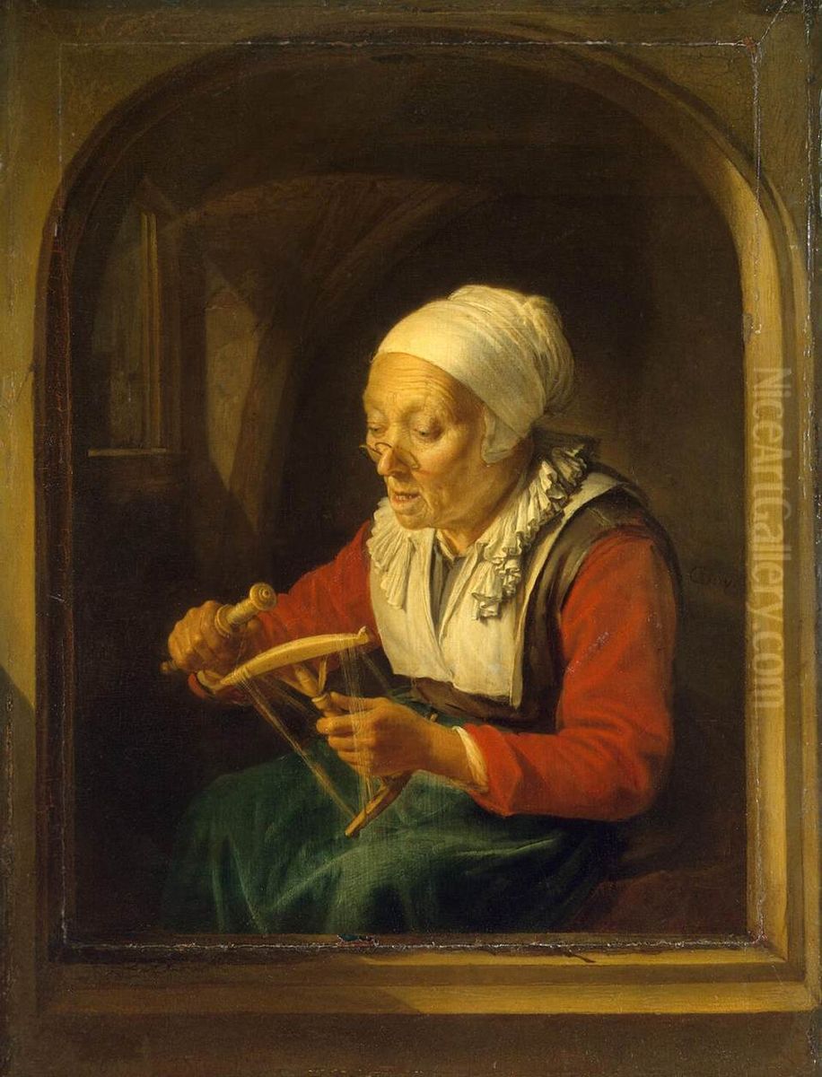 Old Woman Unreeling Threads Oil Painting by Gerrit Dou