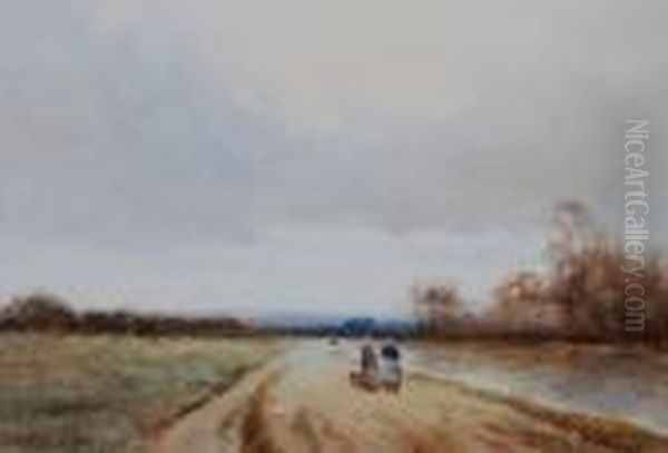 Solitary Figure On The Banks Of A
 River,n Douglas 'a Chat By The Way' Watercolour, And An Oval 
Watercoloursigned W Rowlands Oil Painting by John Morris