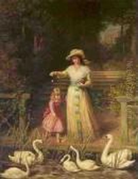 Feeding The Swans Oil Painting by Phillip Richard Morris