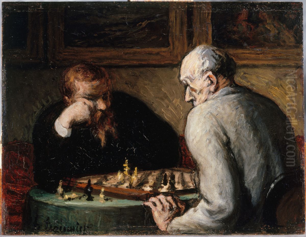 The Chess Players Oil Painting by Honore Daumier