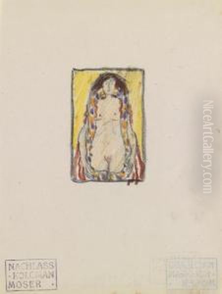 Girl With Garland Offlowers Oil Painting by Kolo Moser