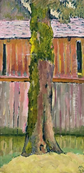 Farbenstudie Mit Baum Und Bootshaus Oil Painting by Kolo Moser