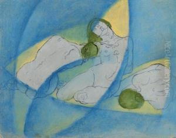 Draft For Three Cowering Women Oil Painting by Kolo Moser