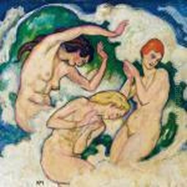 Drei Grazien Oil Painting by Kolo Moser