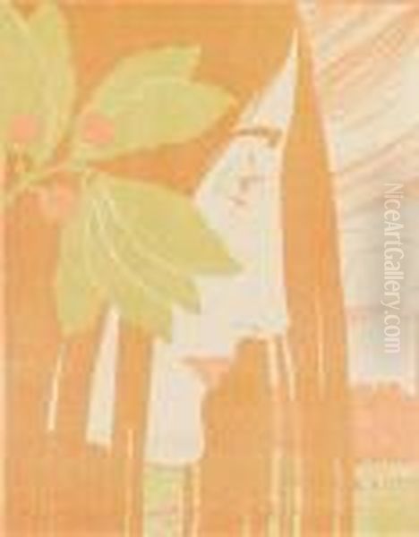 Dekorativer Fleck In Roth Undgrun Oil Painting by Kolo Moser