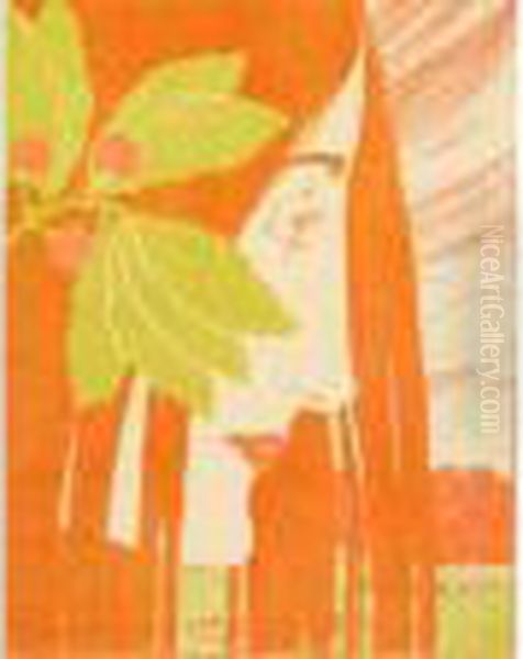 Dekorativer Fleck In Roth Und Grun. 1898. Oil Painting by Kolo Moser