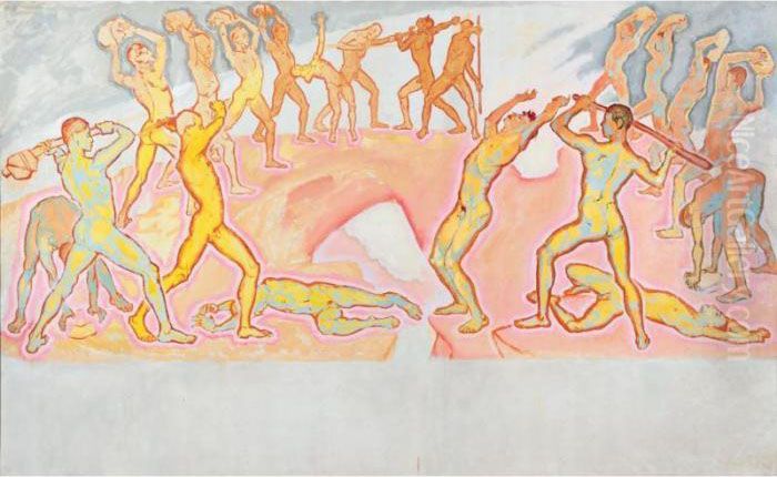 Kampf Der Titanen (clash Of The Titans) Oil Painting by Kolo Moser