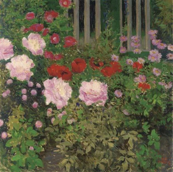 Bluende Blumen Am Gartenzaun Oil Painting by Kolo Moser