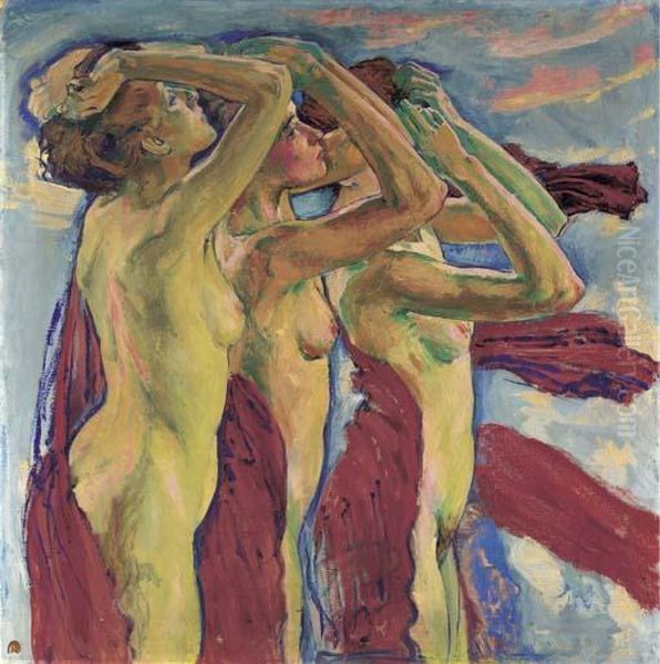 Die Drei Grazien Oil Painting by Kolo Moser