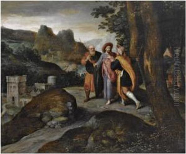 The Road To Emmaus Oil Painting by Gillis Mostaert