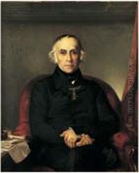 Portrait De Francois Guizot 
 Huile Sur Toile Signee En Bas A Gauche, Datee 1849 En Haut A Gauche Et Annotee Aetatis Suae Lxii En Haut A Droite Oil Painting by Victor Louis Mottez