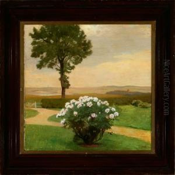 Evening Garden Scenery With A View To The Open Landscape Oil Painting by Christian Mourier-Petersen