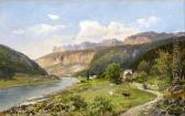 Sommerliche Und Winterliche
 Flusslandschaft. Oil Painting by Bernhard Muthlig