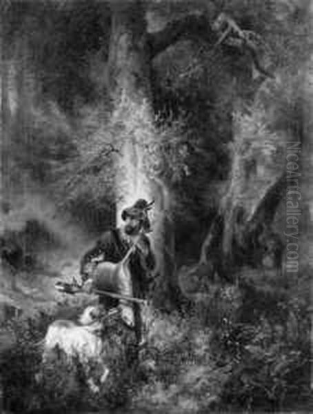 Nach Der Jagd. Ein Waidmann Mit 
Erlegtem Rehbock Und Hund. Signiert Unten Rechts: Meno Muhlig. Ol Auf 
Leinwand. H 47; B 36 Cm. Oil Painting by Meno Muhlig