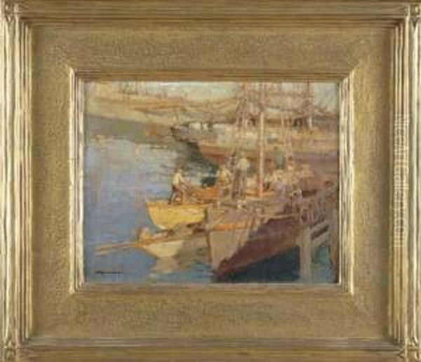 At The Guinea Wharf, Gloucester, Massachusetts Oil Painting by Frederick John Mulhaupt