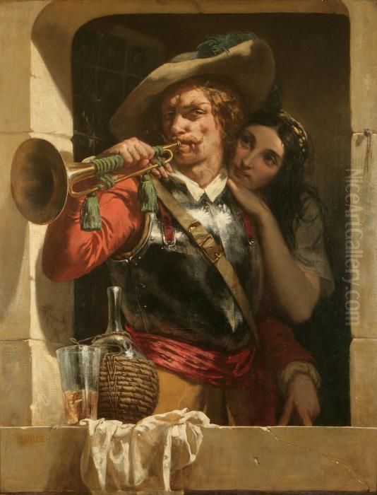 Moschettiere E Fanciulla Oil Painting by Alfredo Muller