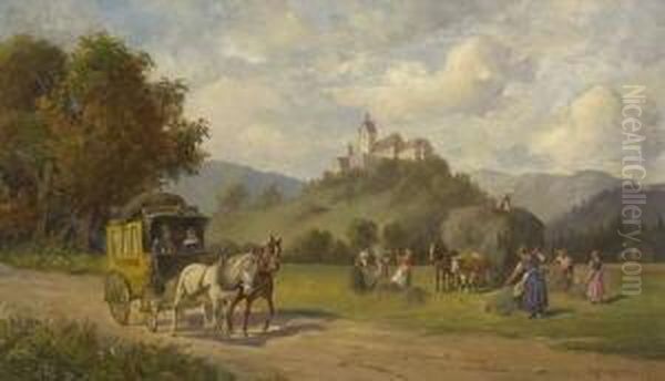 Heuernte Bei Hohenaschau. Oil Painting by Ludwig Muller-Cornelius